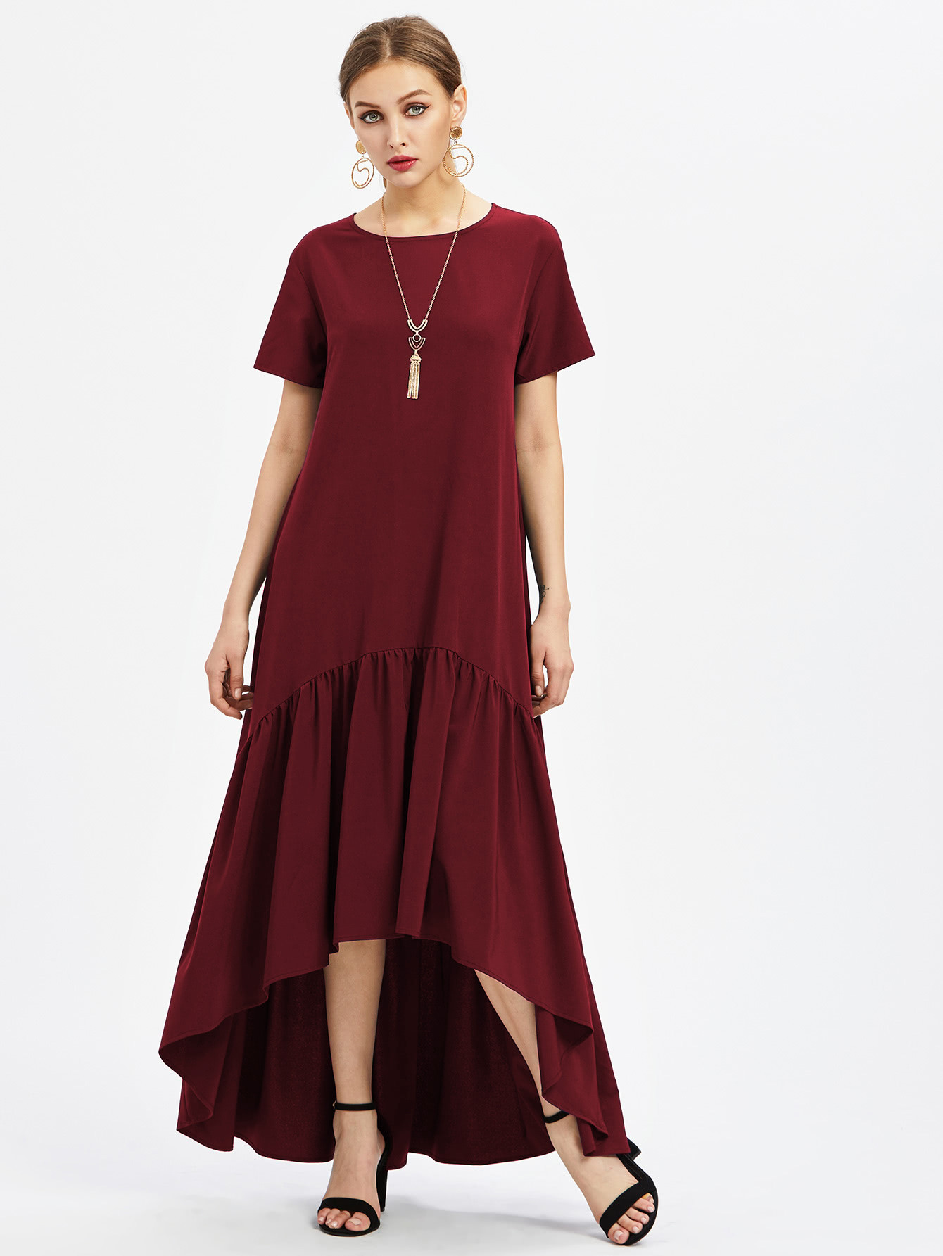 Flounce Trim Dip Hem Dress | SHEIN