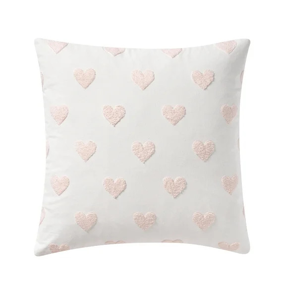 18" x 18" Tufted Hearts Cotton Decorative Pillow Cover, Pink and White, by My Texas House | Walmart (US)