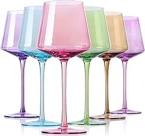 Physkoa Colored Wine Glasses Set of 6-14Oz Colorful Wine Glasses With Tall Long Stem and Flat Bot... | Amazon (US)