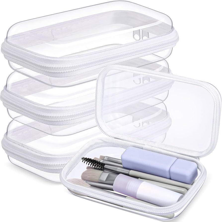 Hoolerry 3 Pcs Clear Hard Zipper Case Plastic Pouch Transparent Hard Case Clear Makeup Bag Portab... | Amazon (US)
