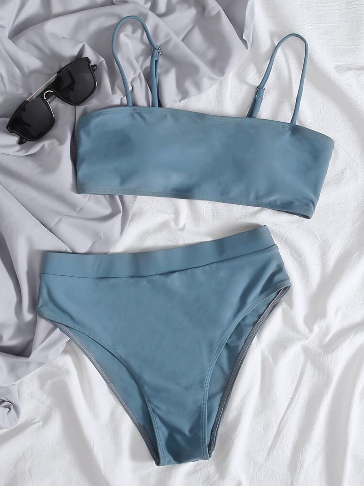 Solid High Waisted Bikini Swimsuit | SHEIN
