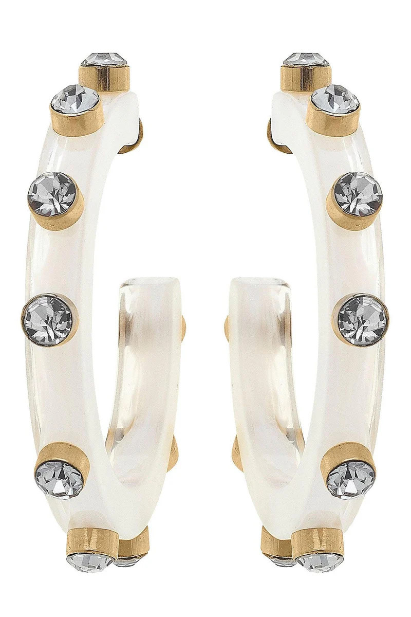 Renee Resin and Rhinestone Hoop Earrings in White | CANVAS