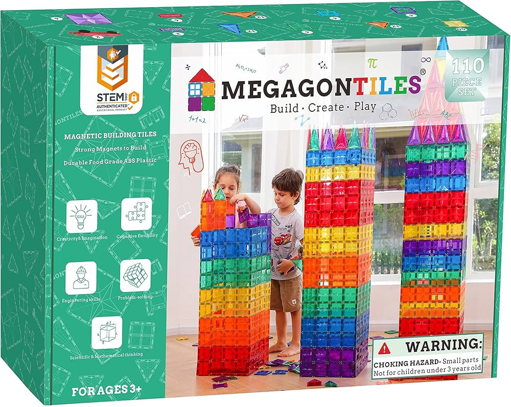 MEGAGONTILES 110PCS Premium Magnetic Tiles | STEM AUTHENTICATED |Magnetic Toys Building Blocks|To... | Amazon (US)