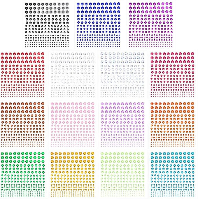 PHOGARY Self-Adhesive Rhinestone Sticker 3375 Pieces Crystal in 5 Size 15 Colors Bling Craft Jewe... | Amazon (US)