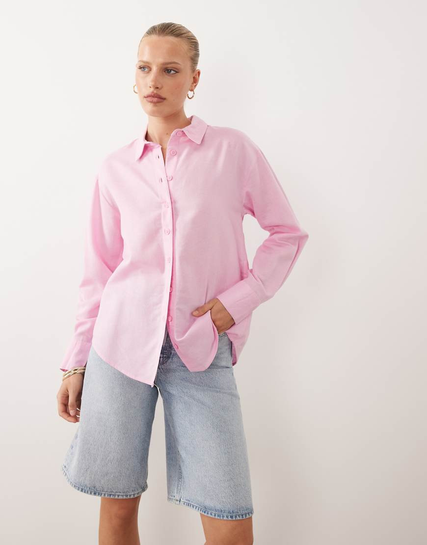 ASOS DESIGN linen blend shirt in pink-Multi | ASOS (Global)