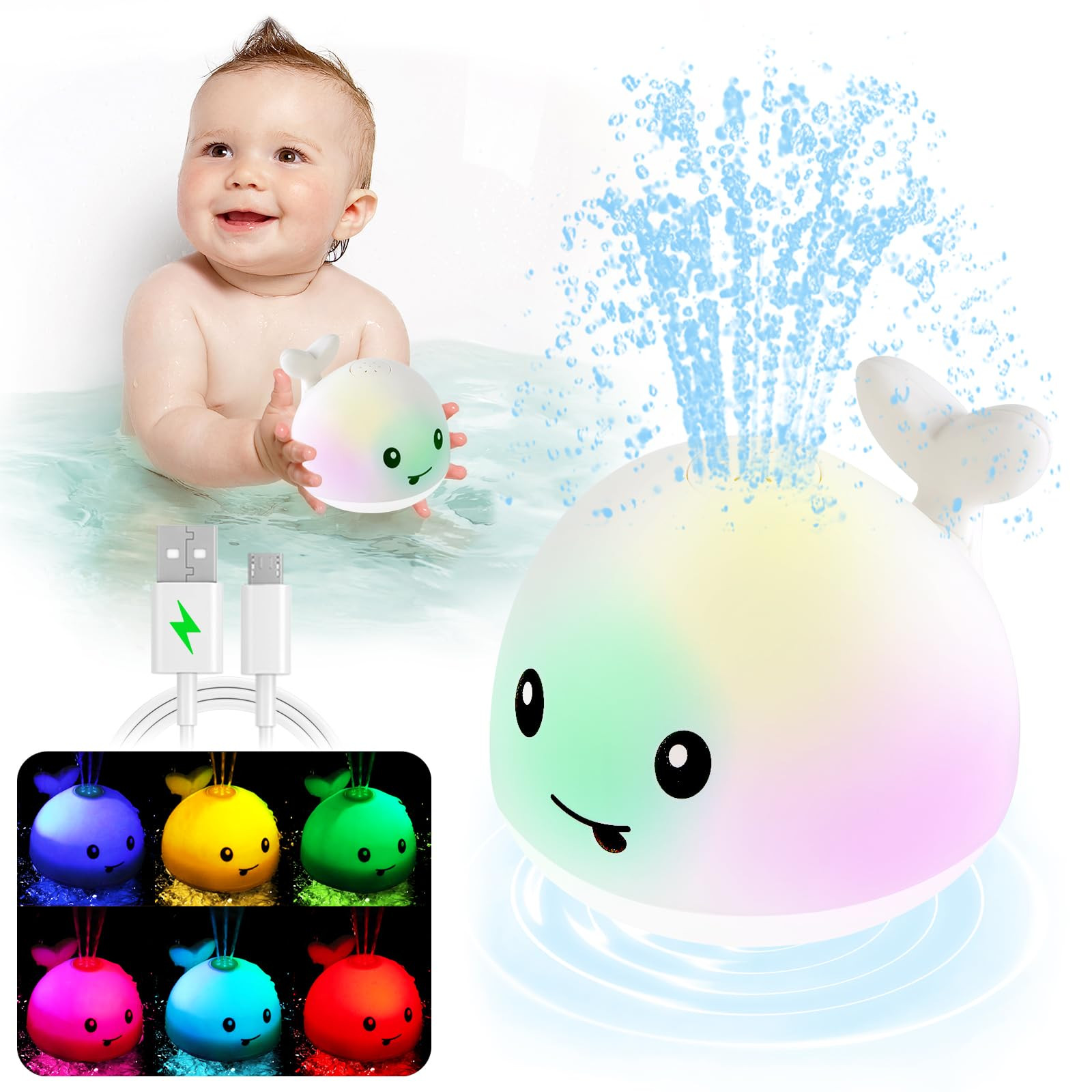 Baby Bath Toys, Toddler Bath Toys for Kids Ages 1-3, Light Up Whale Bath Toy Sprinkler, Pool Wate... | Amazon (US)