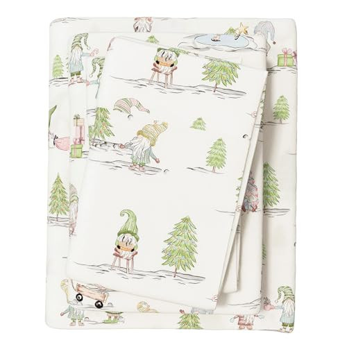 Great Bay Home Christmas Flannel Sheet Set Twin Size - 100% Turkish Cotton, Double-Brushed, Winter Bed Sheets - Ultra-Soft, Cozy, 3-Piece Holiday Bedding Set (Yuletide Gnomes) | Amazon (US)