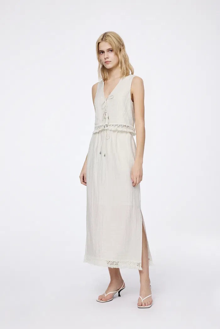 Velia Fringed Vest Set in Cotton Linen | Fabrique