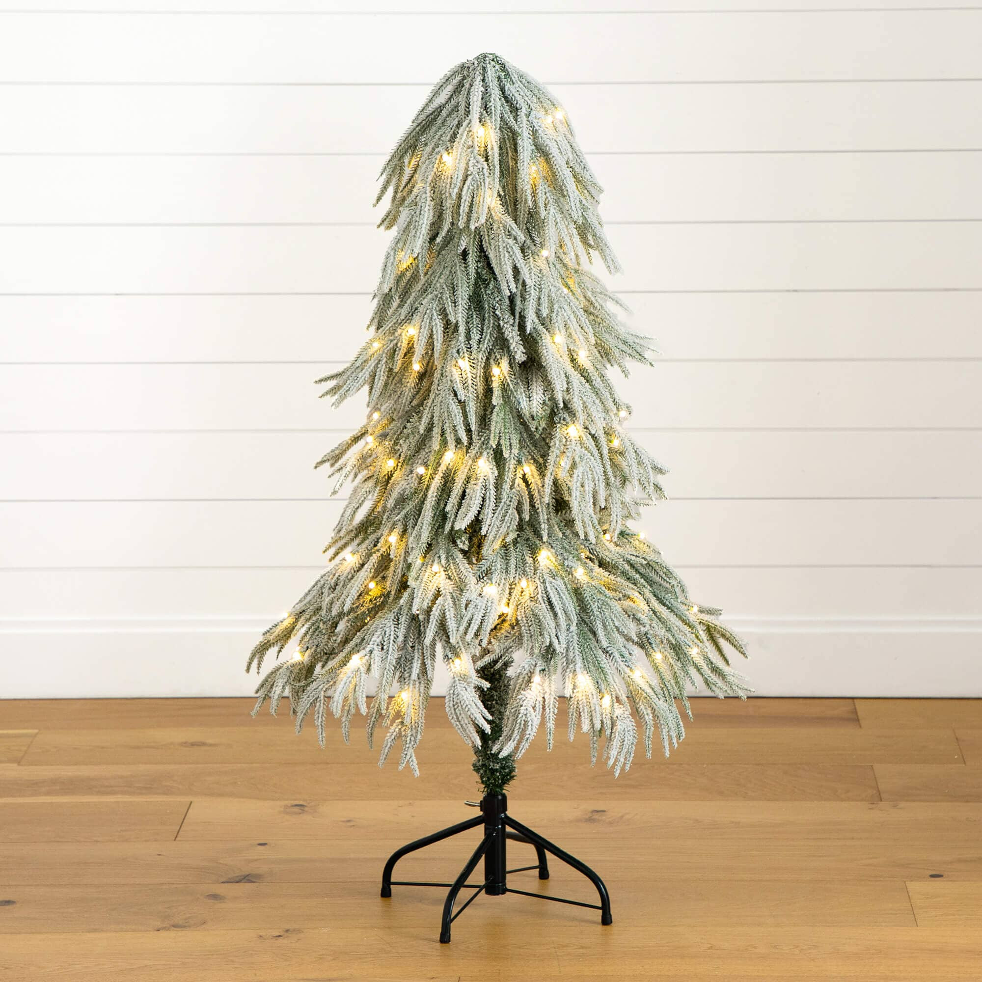 4' Flocked Down Swept Artificial Christmas Tree with 110 LED Lights | Nearly Natural