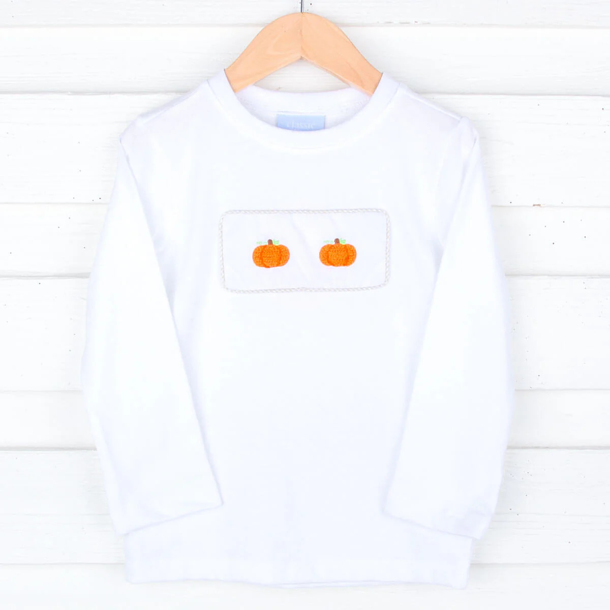 Pumpkin French Knot White Long Sleeve Shirt | Classic Whimsy