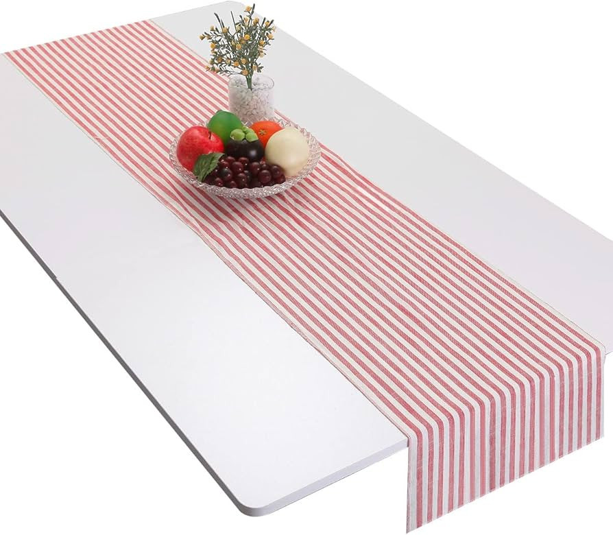 mookaitedecor Red Striped Table Runner Cotton Linen Runners for Wedding Party Dinner & Everyday U... | Amazon (US)