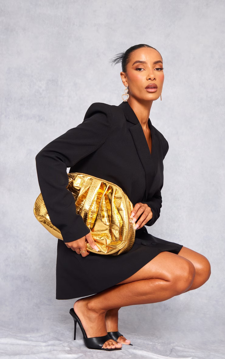 Gold Metallic Slouchy Clutch | PrettyLittleThing US