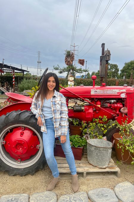 It’s all red over there! It’s a big fat tire and tractor fair! I had so much fun in Irvine at the Manassero farm fun in my buffalo exchange plaid blue and white Sherpa jacket and 7 for all mankind denim. I linked it all down below! 

#LTKsalealert #LTKSeasonal #LTKHoliday
