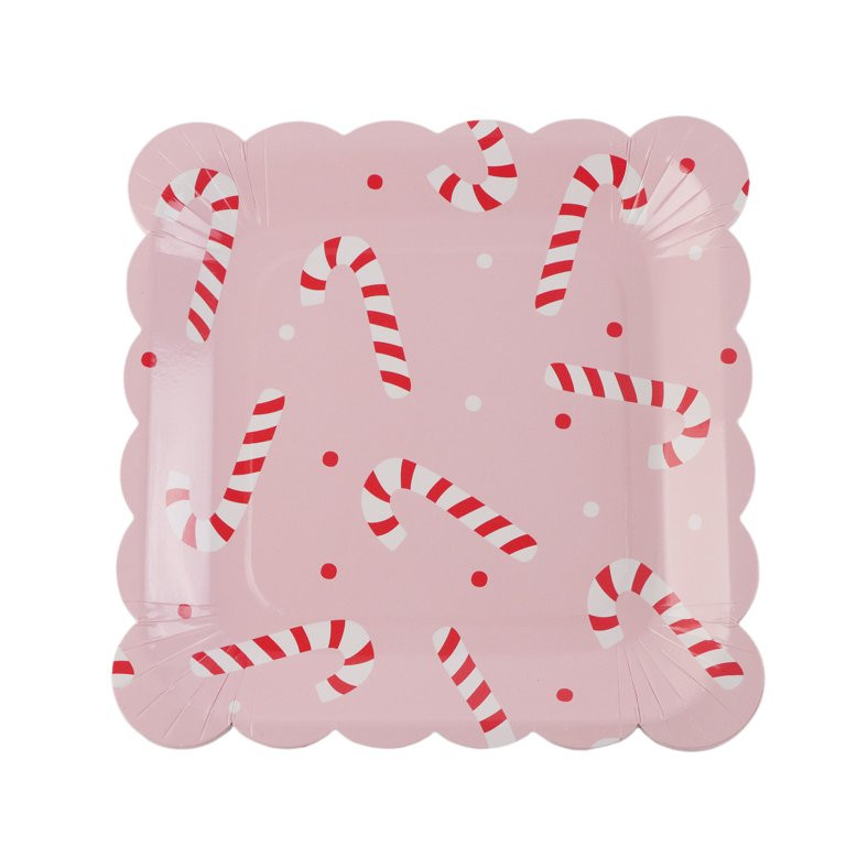 Holiday Time Candy Cane Paper Plates, 9 Inch, Christmas, Square Shaped, Pink, Red and White, 8 Co... | Walmart (US)