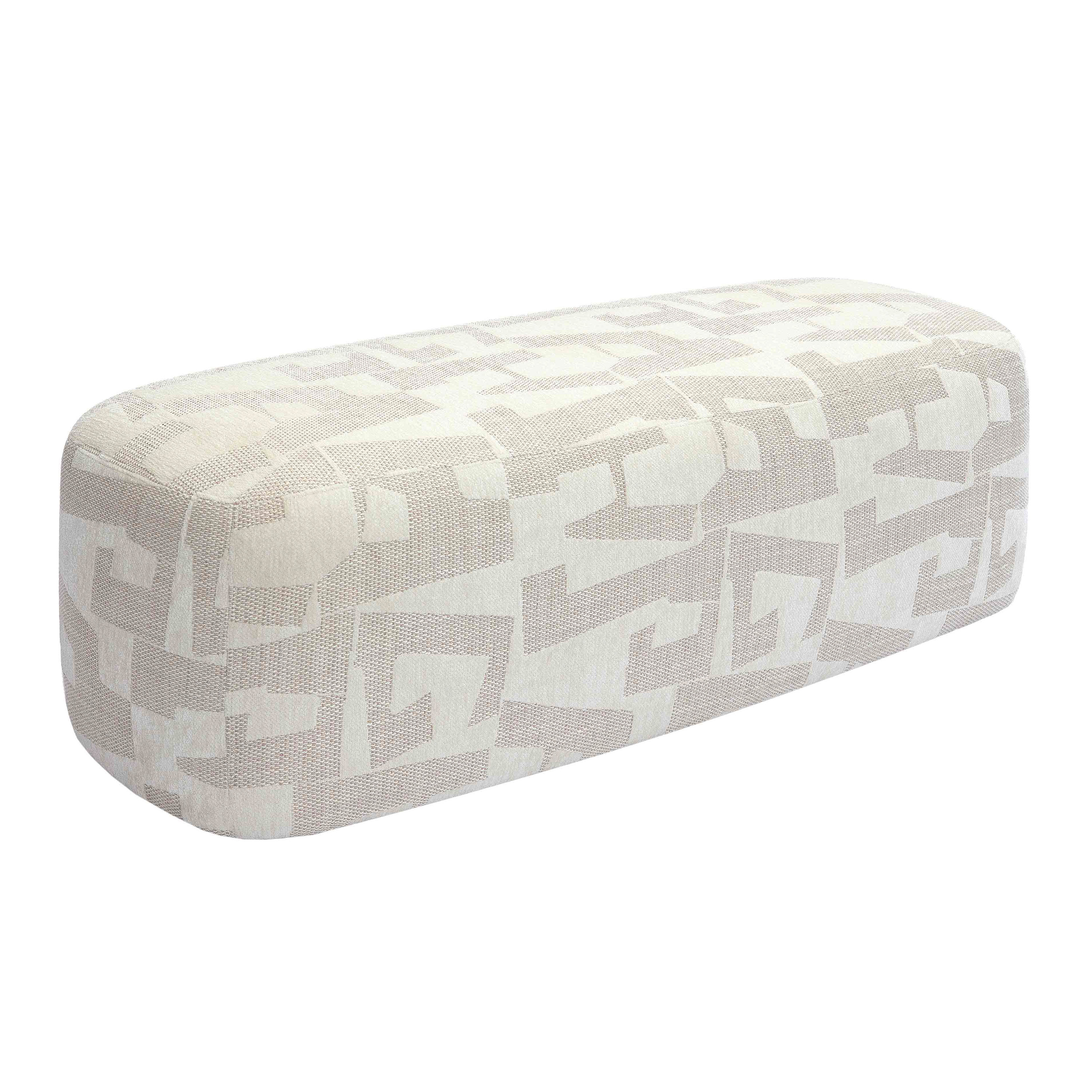 Fernleigh Cream and Taupe Geo Jacquard Upholstered Bench | World Market