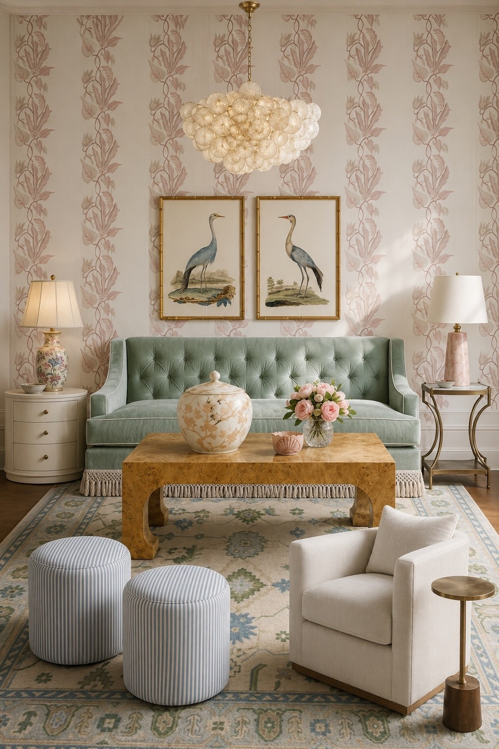 A scheme for a serene and relaxing livingroom #coffeetable #wallpaper #greenandpink

#LTKHome #LTKmomlife
