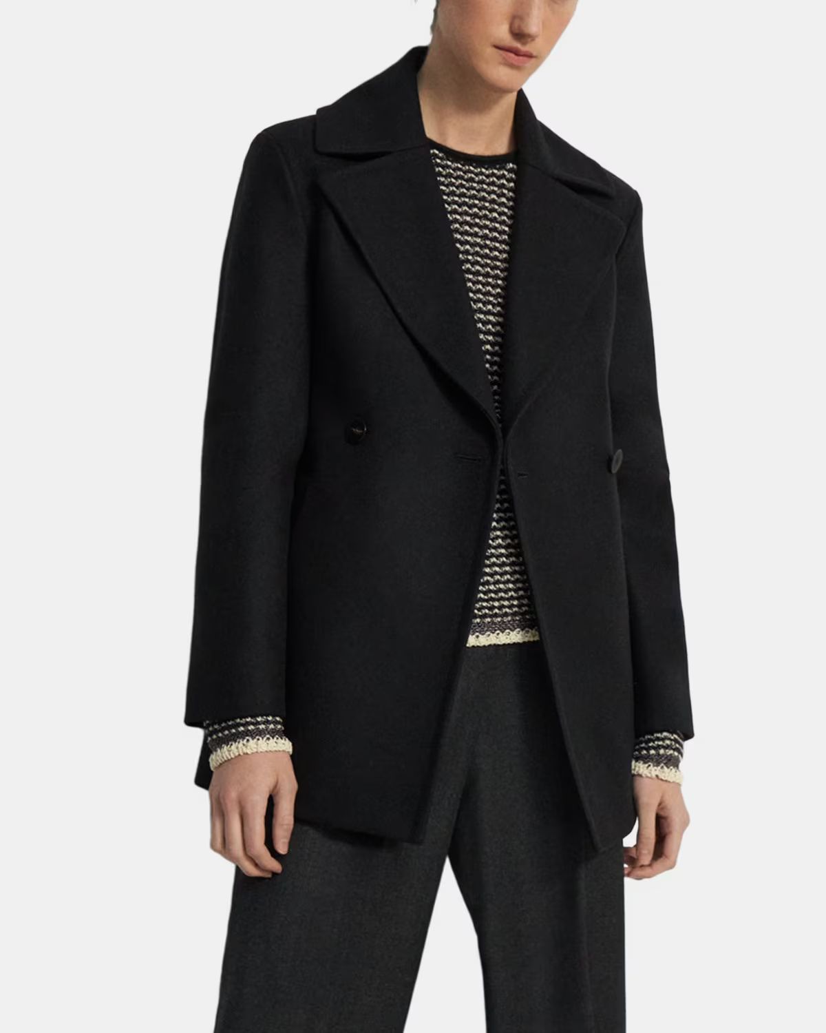 Black Recycled Wool Melton Sculpted Peacoat | Theory Outlet | Theory Outlet