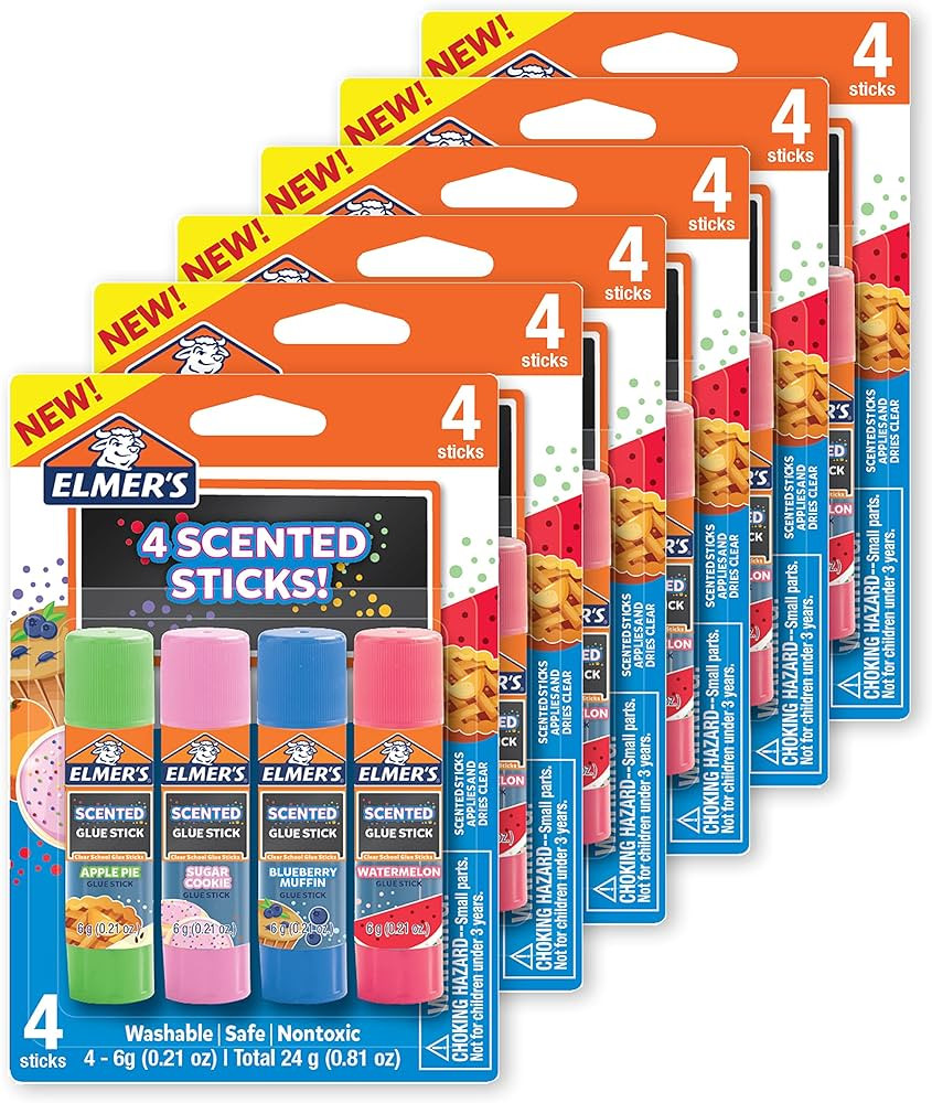 Elmer’s Scented Glue Sticks, Washable, Clear, Assorted Scents, 6 Grams, 6 Packs of 4 (24 Total ... | Amazon (US)
