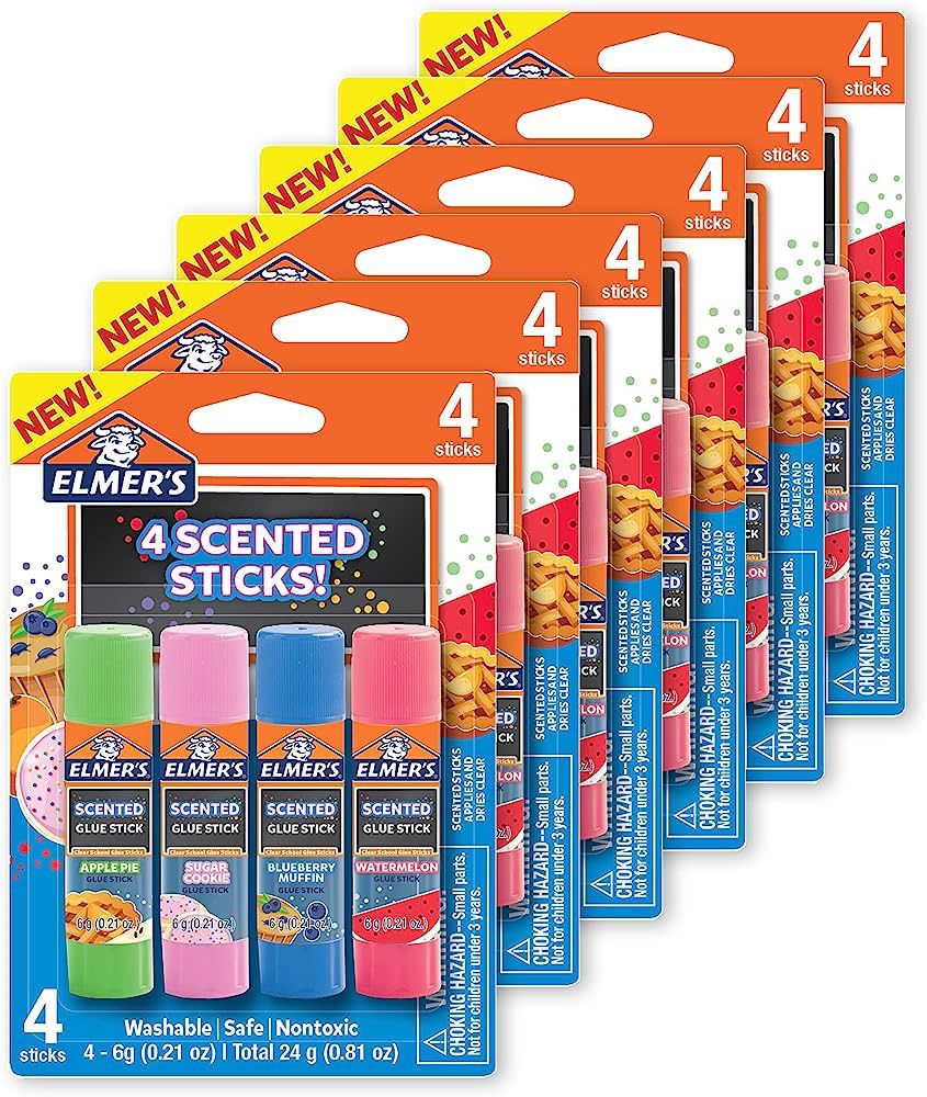 Elmer’s Scented Glue Sticks, Washable, Clear, Assorted Scents, 6 Grams, 6 Packs of 4 (24 Total ... | Amazon (US)
