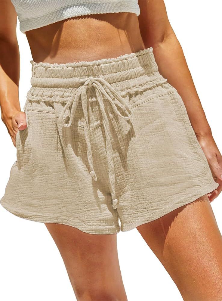 ARTFREE Womens Summer Drawstring Shorts Elastic Waist Casual Lightweight Beach Shorts with Pocket... | Amazon (US)