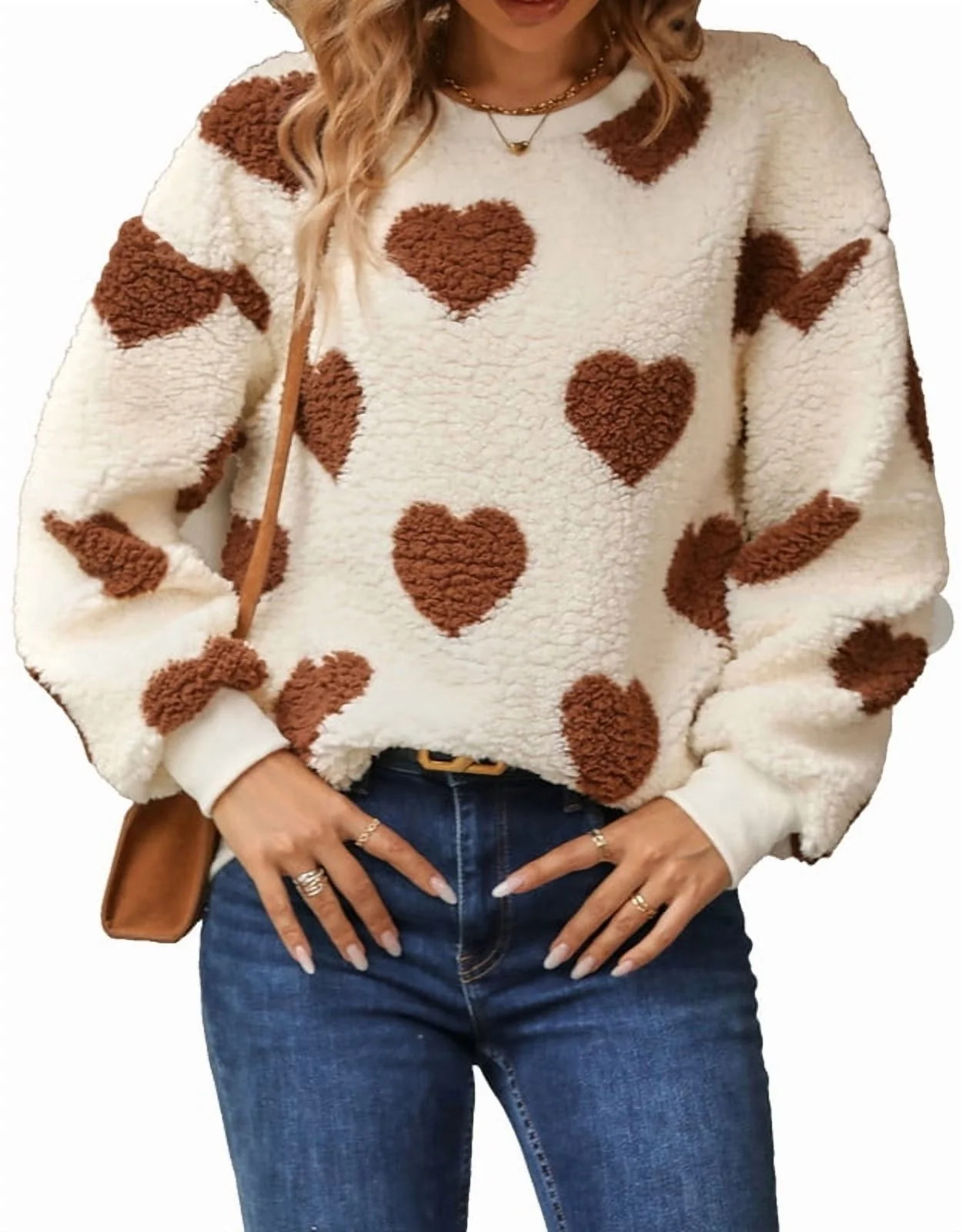 Sweaters for Women Valentine's Day Heart Printed Pullover Sweaters Warm Fuzzy Crewneck Sweaters S... | Walmart (US)
