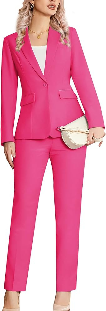 Women's 2 Piece Suit Notched Lapel One Button Slim Fit Business Office Work Tuxedo Blazer Pants S... | Amazon (US)