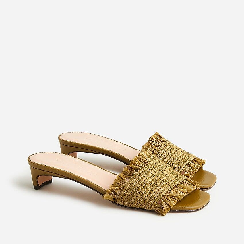 Lina kitten-heel sandals with raffia fringe | J.Crew US