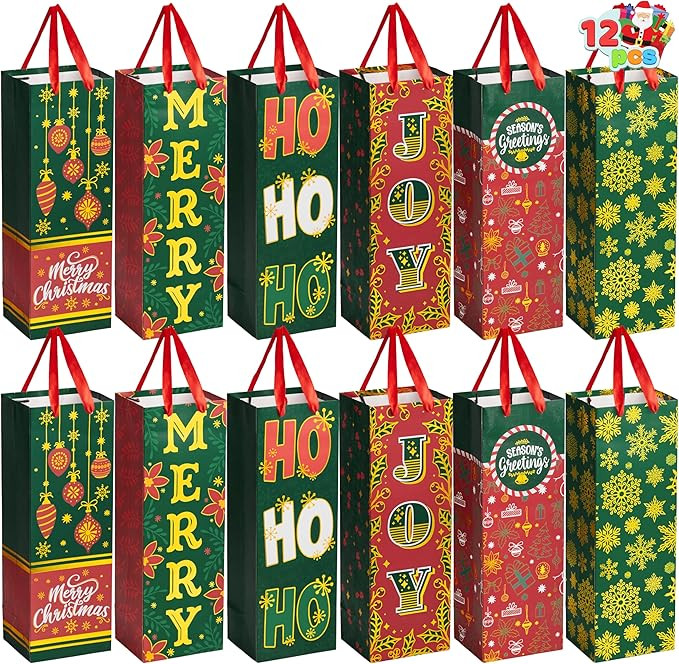 JOYIN 12 PCS Christmas Wine Gift Bags Holiday Wine Bottles Wrap Bags with Handles for Christmas T... | Amazon (US)
