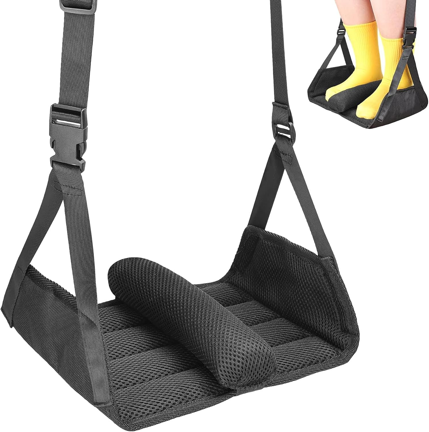 No Collapse Airplane Foot Hammock, Foldable Bamboo Base Foot Hammock for Plane Travel with Interv... | Amazon (US)