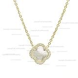 Genuine Mother of pearl Necklace Pave SI Clarity G Color Diamond Clover Necklace in Solid 14k Yellow | Amazon (US)