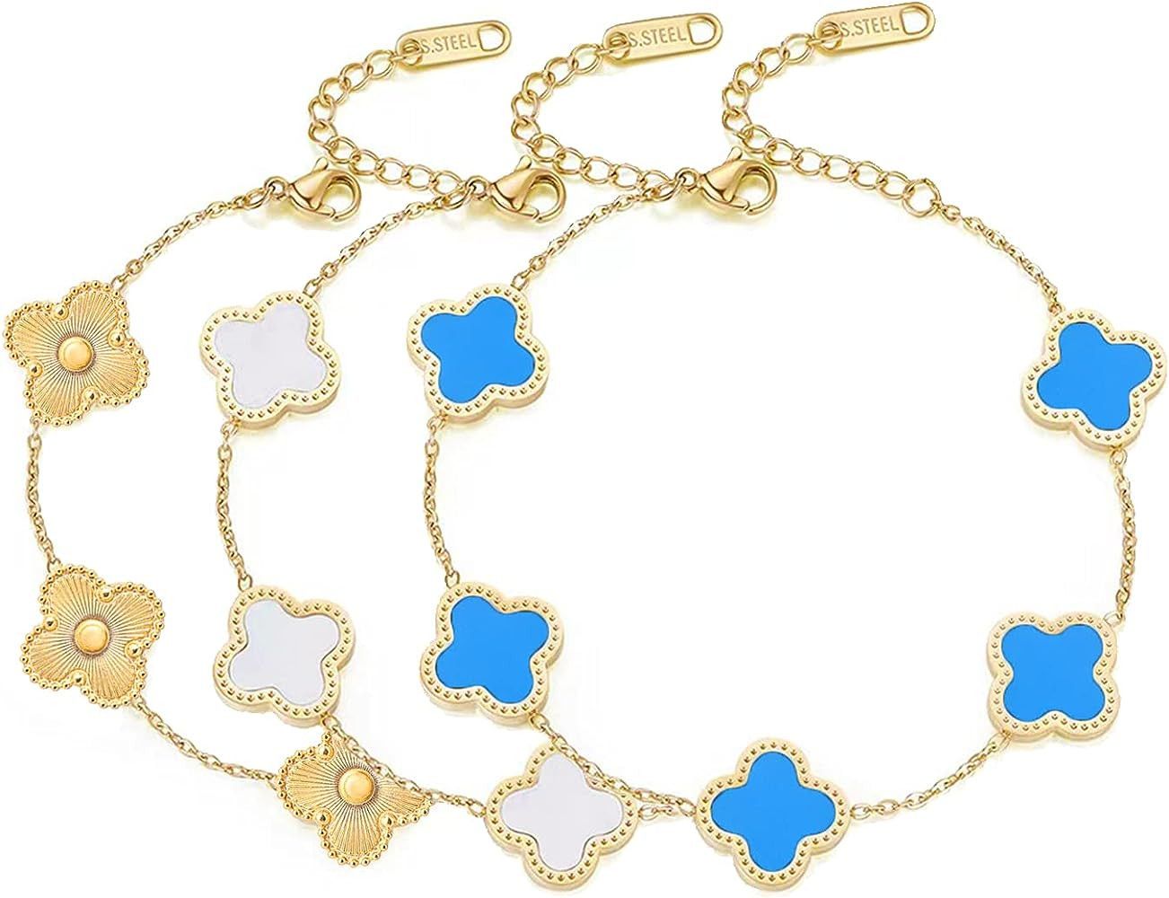 3Pcs Lucky Clover Bracelet Jewelry Set for Women Girls 18K Gold Plated, Amazon Fashion, Christmas... | Amazon (US)