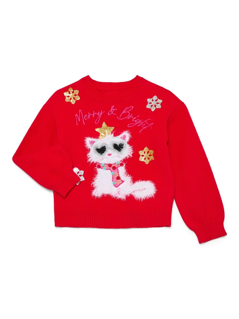 Holiday Time Girls Long Sleeve Christmas Sweater, Sizes 4-18 & Plus | Walmart (US)