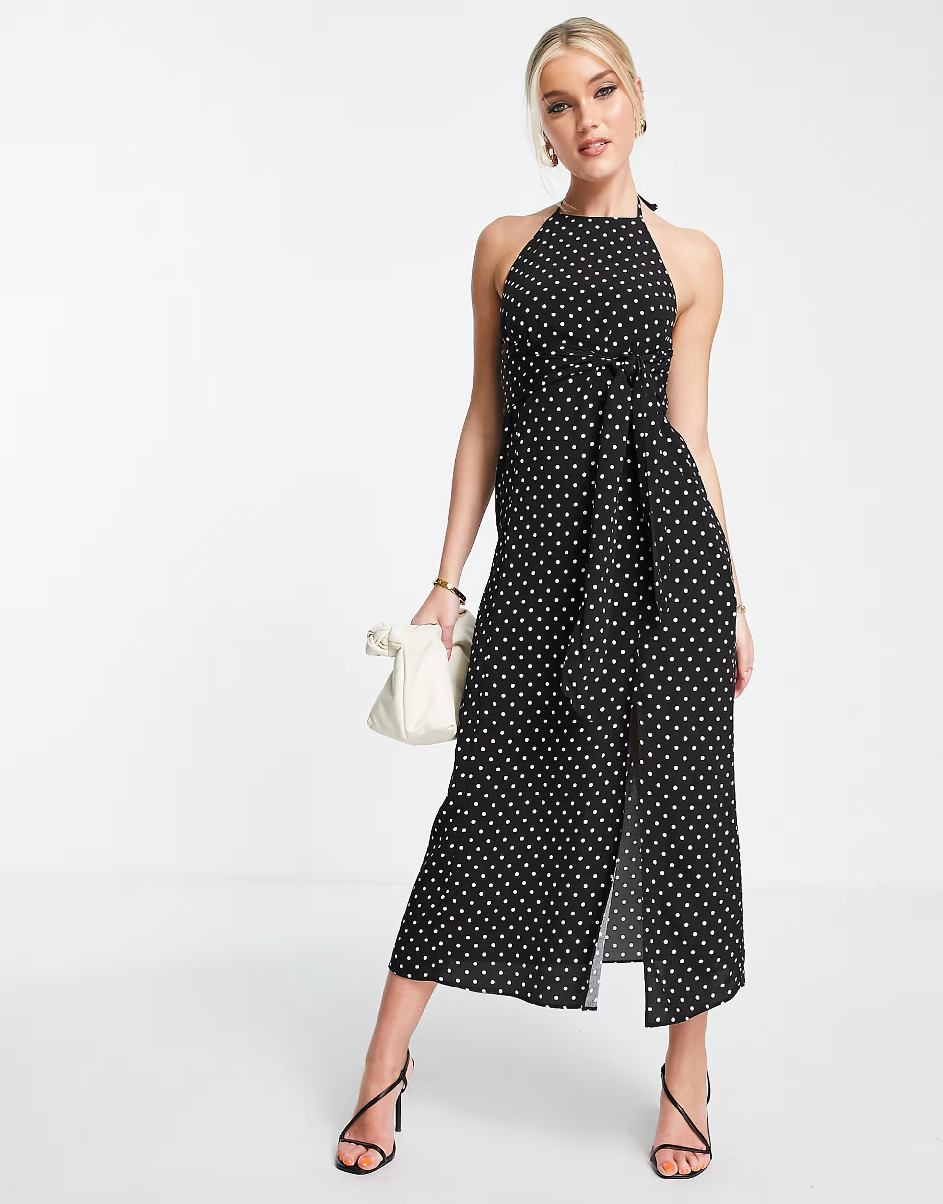 Ever New halter midi dress in black polka dot | ASOS (Global)