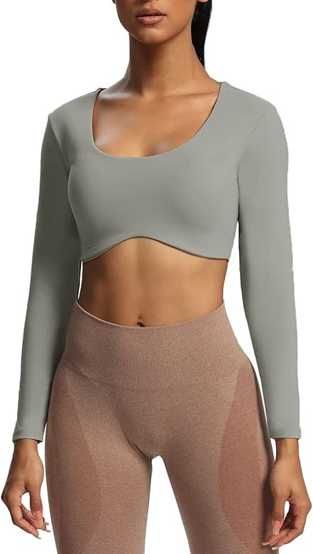 Aoxjox Long Sleeve Crop Tops for Women Define Sculpt Workout Crop T Shirt Top | Amazon (US)
