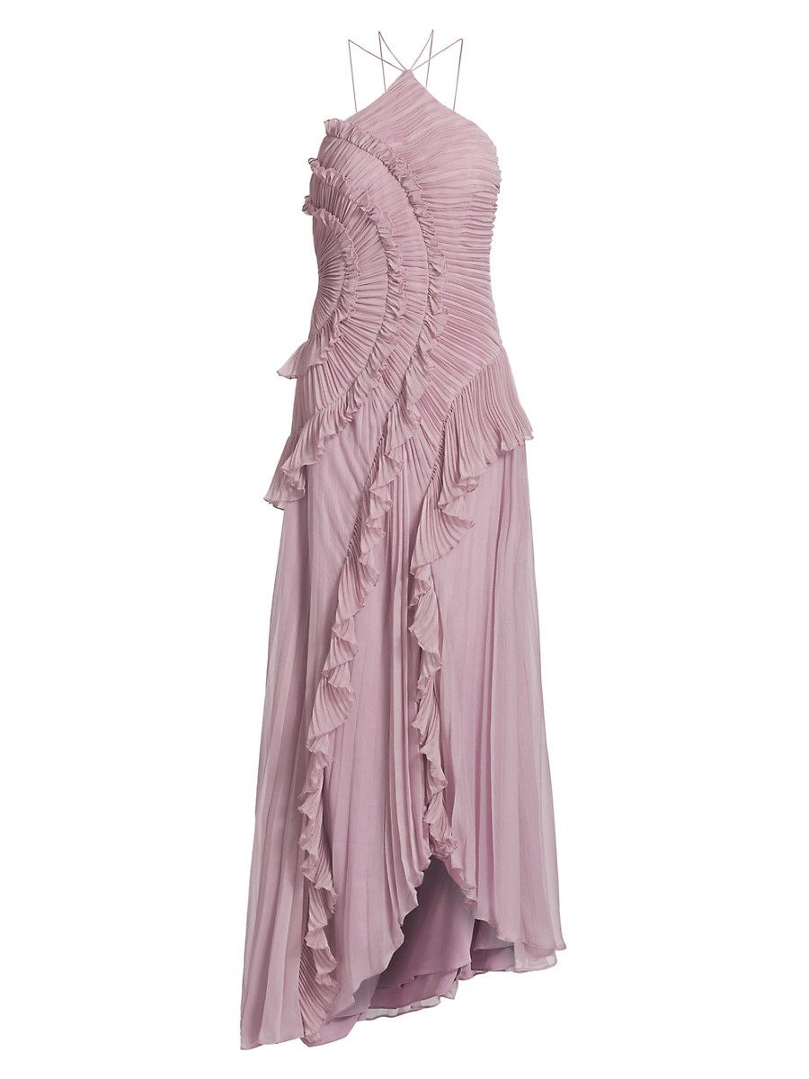 Women's Lorelie Ruffle Halterneck Gown - Water Hyacinth - Size 0 | Saks Fifth Avenue