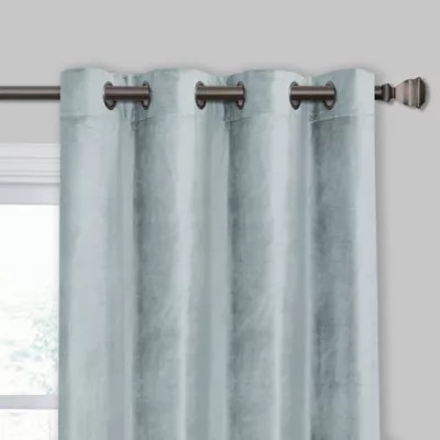 Velvet 108-Inch Grommet Window Curtain Panel in Blue | Bed Bath & Beyond