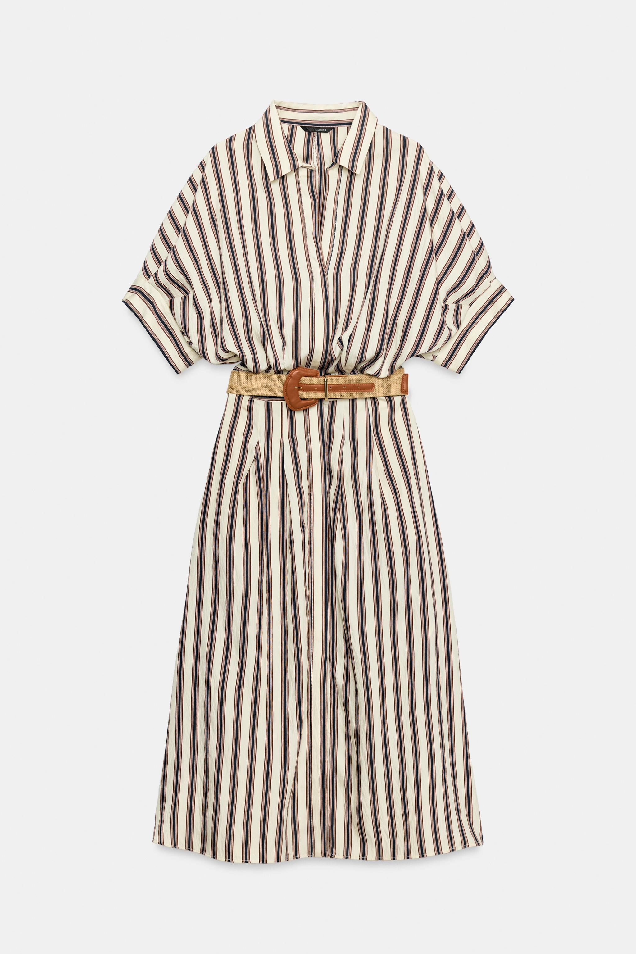 STRIPED BELTED MIDI DRESS | Zara US