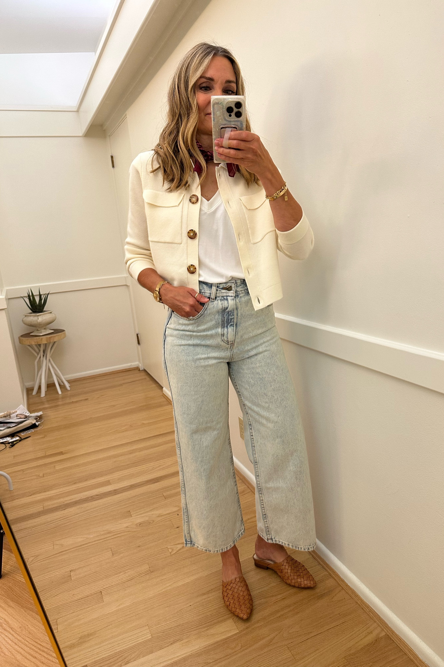 Fall transition outfit, Sezane lady jacket, crop wide leg jeans, camel mules, work outfit, office outfit, business casual, fall style

#LTKover40 #LTKworkwear #LTKSeasonal