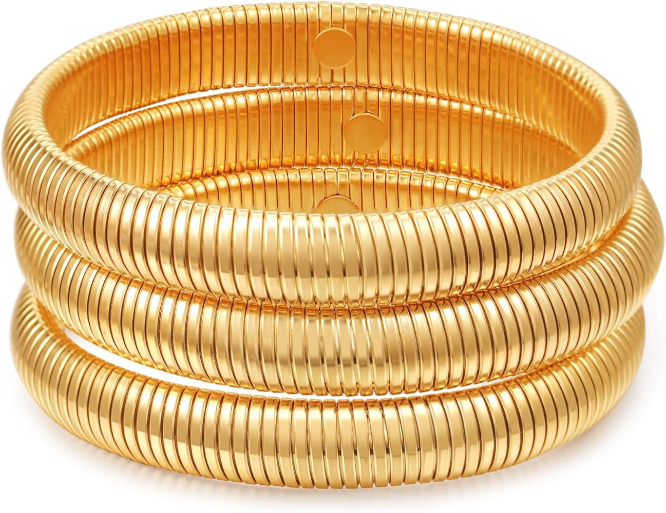 3Pc Gold Bangles for Women Stainless Steel Chunky Gold Bracelet Hypoallergenic 14K Gold Bracelet ... | Amazon (US)