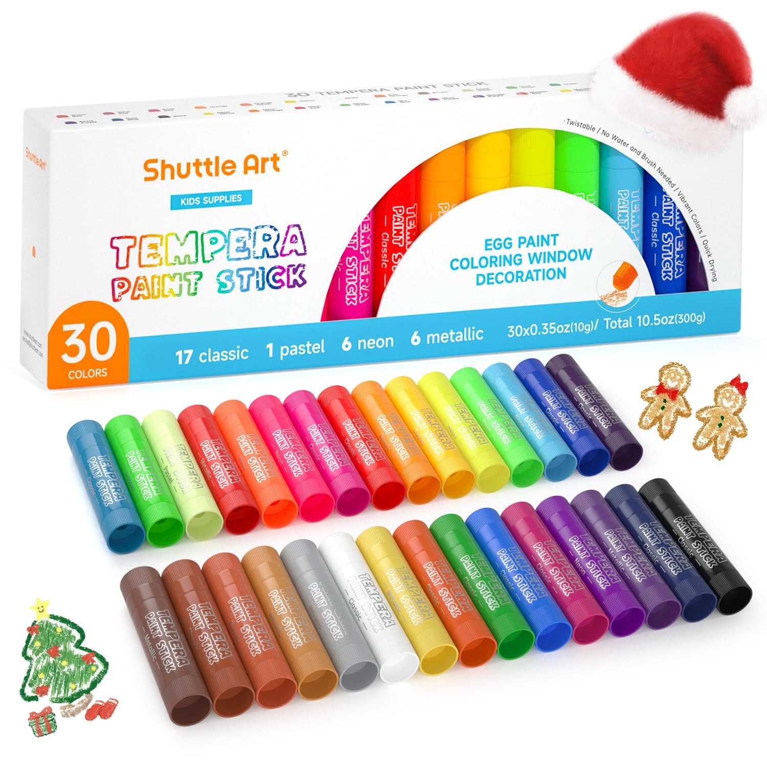 Shuttle Art Tempera Paint Sticks - 30 Solid Colours - Quick Drying - Works Great on Paper, Wood, ... | Amazon (US)