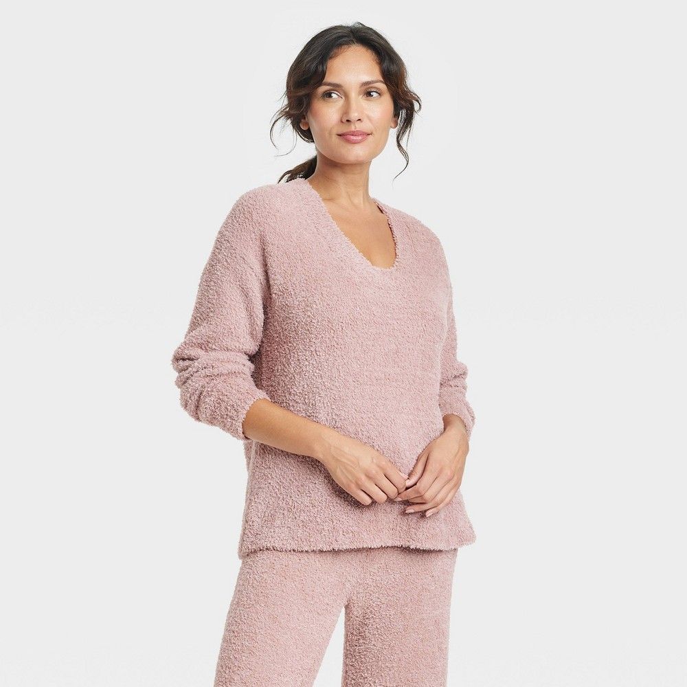Women's Feather Yarn Pullover Lounge Top - Stars Above Mauve XXL, Pink | Target