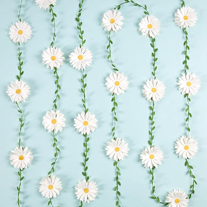 2PCS Daisy Flower Garlands, Daisy Banner Garland White Flower Hanging Garland Banner Groovy Hippi... | Amazon (US)
