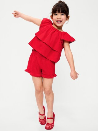 Short-Sleeve Ruffled Linen-Blend Top and Shorts Set for Toddler Girls | Old Navy (US)