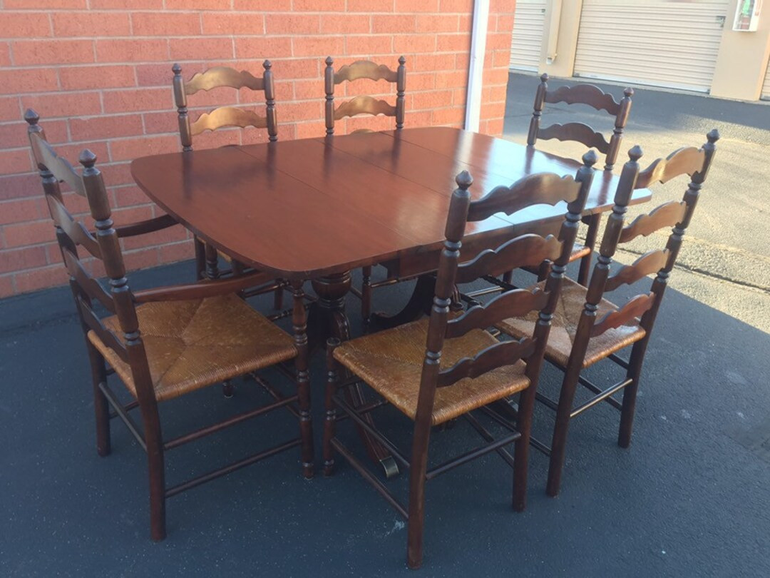 Set of 6 French Country style Ladder Back Chairs with Rush Seats and Table | Etsy (US)