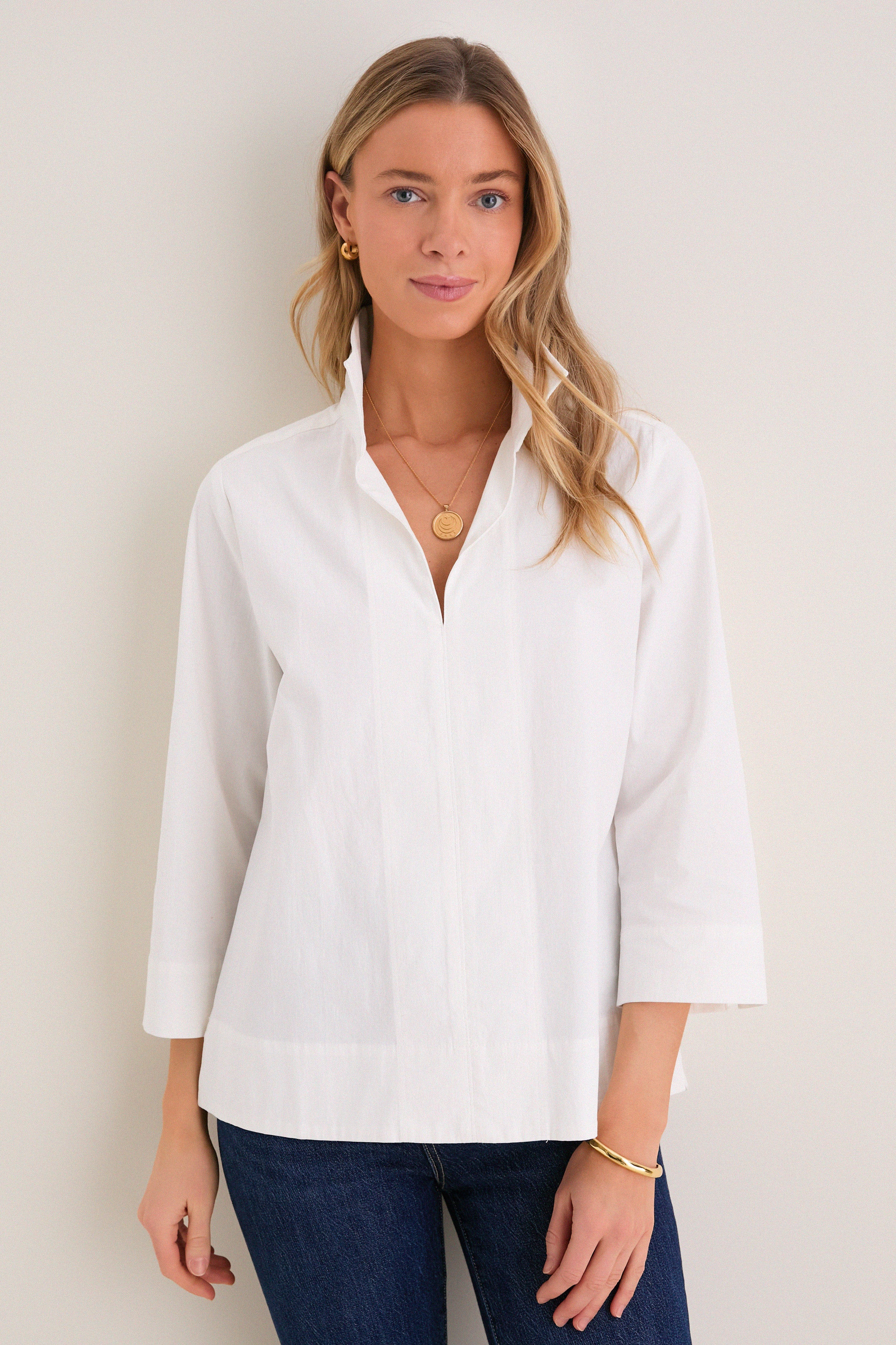 White Margot Stand Collar Blouse | Tuckernuck (US)