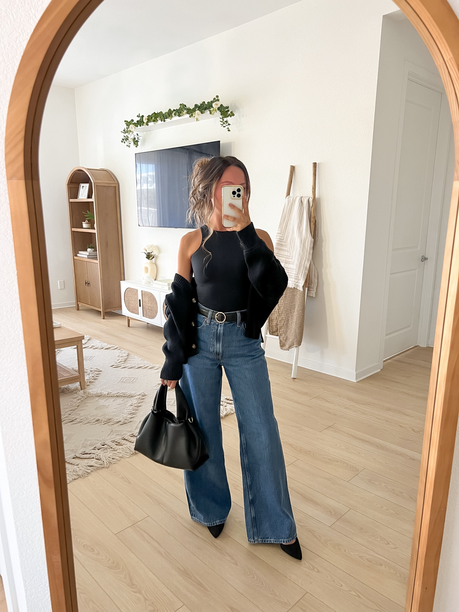Fall outfit idea (I’m 5ft wearing size 24R jeans) | fall outfits, fall date night outfit, fall date night outfits, fall brunch outfit, fall wide leg jeans outfit, casual outfit, elevated casual outfit, classic outfit, minimalist outfit, fall capsule wardrobe, fall basics, 2024 fall fashion trends, 2024 fall denim trends, kitten heels, wide leg jeans, wide leg denim, dark wash denim, sleeveless bodysuit, cardigan, polene numero neuf mini dupe, polene dupe, Abercrombie jeans, Abercrombie denim, Amazon fashion, neutral outfit, neutral fashion

#LTKShoeCrush #LTKSaleAlert #LTKFindsUnder50 #LTKStyleTip #LTKFallSale #LTKTravel #LTKSeasonal #LTKFindsUnder100 #LTKParties #LTKItBag