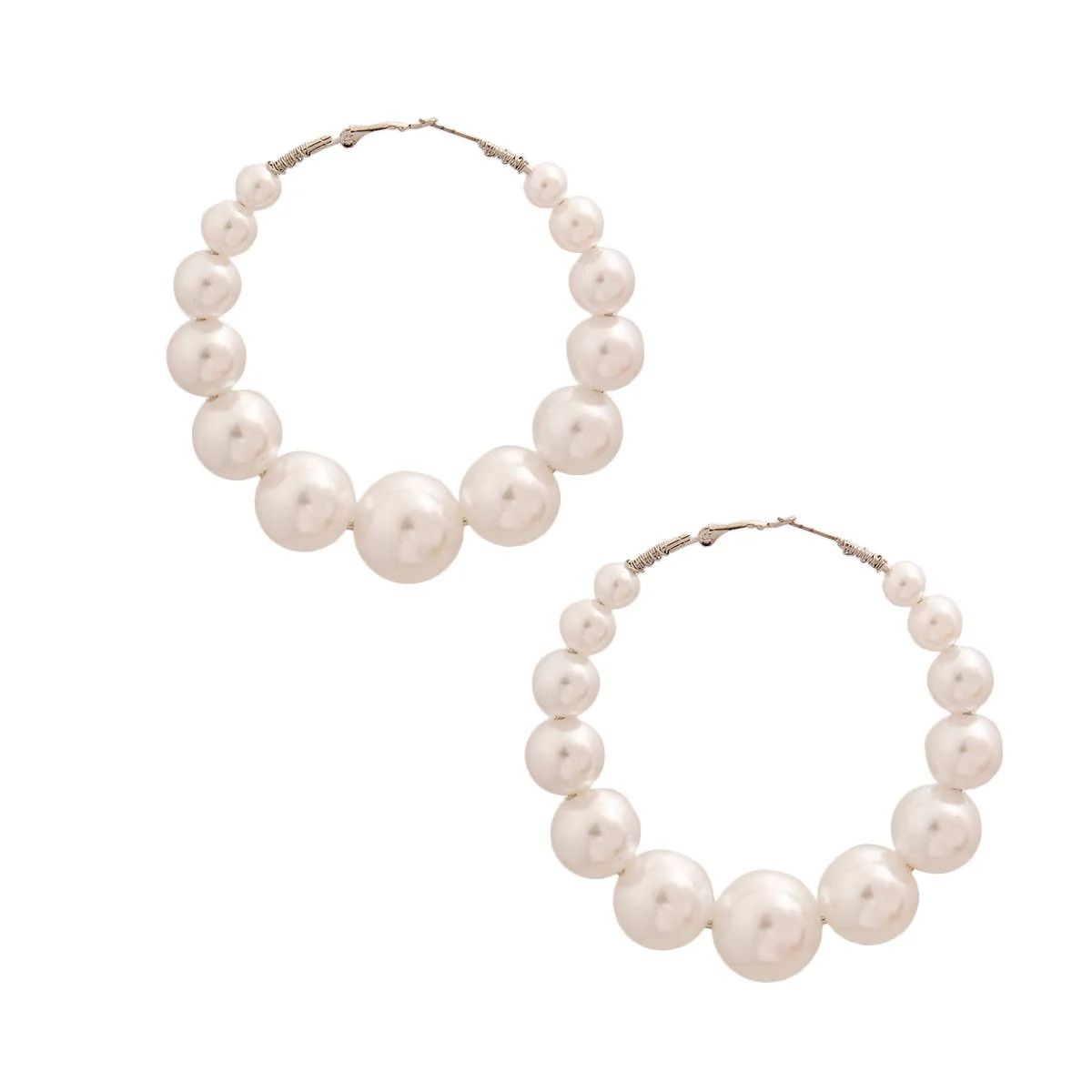 White Graduated Pearl Hoop Earrings | Teggy French