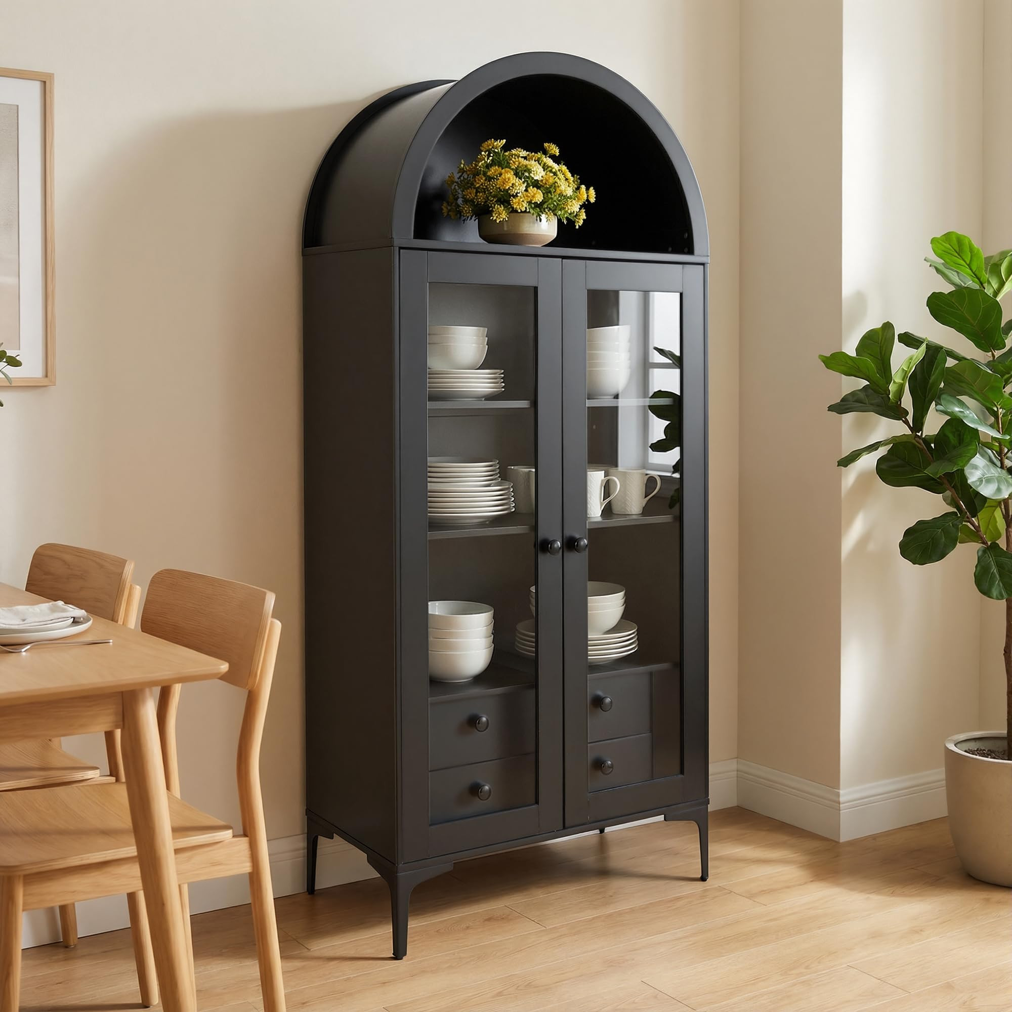 VEVOR Arched Kitchen Pantry Cabinet with Glass Doors, 70in Tall Curio Cabinet, 4-Tier Display Cas... | Amazon (US)