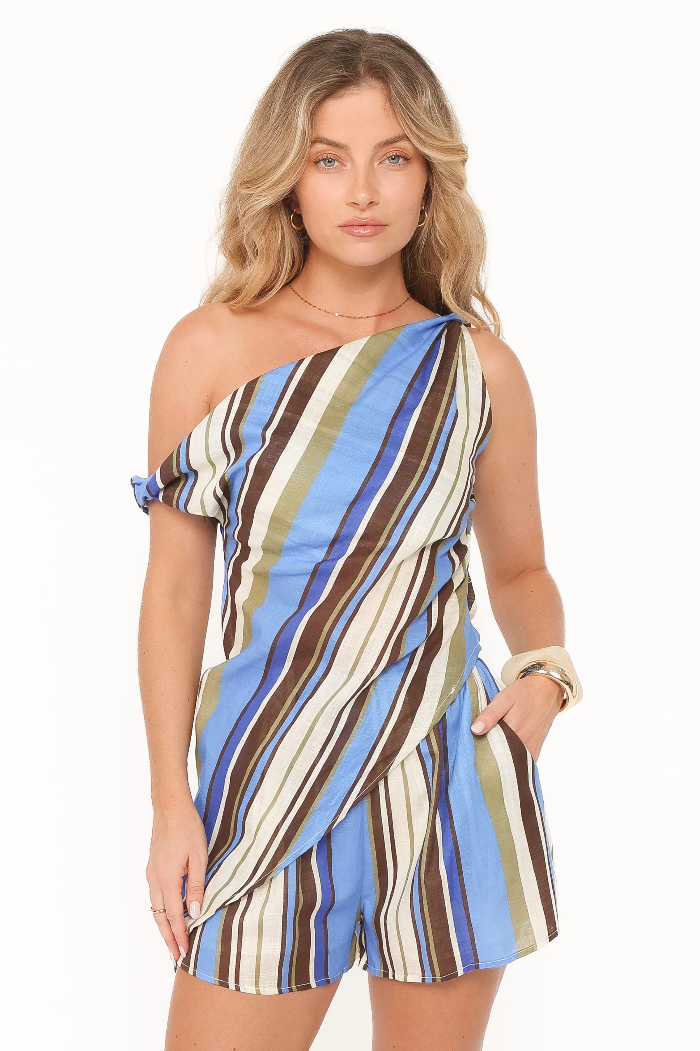 Char Short Set - Blue Khaki Stripe | Petal & Pup (US)