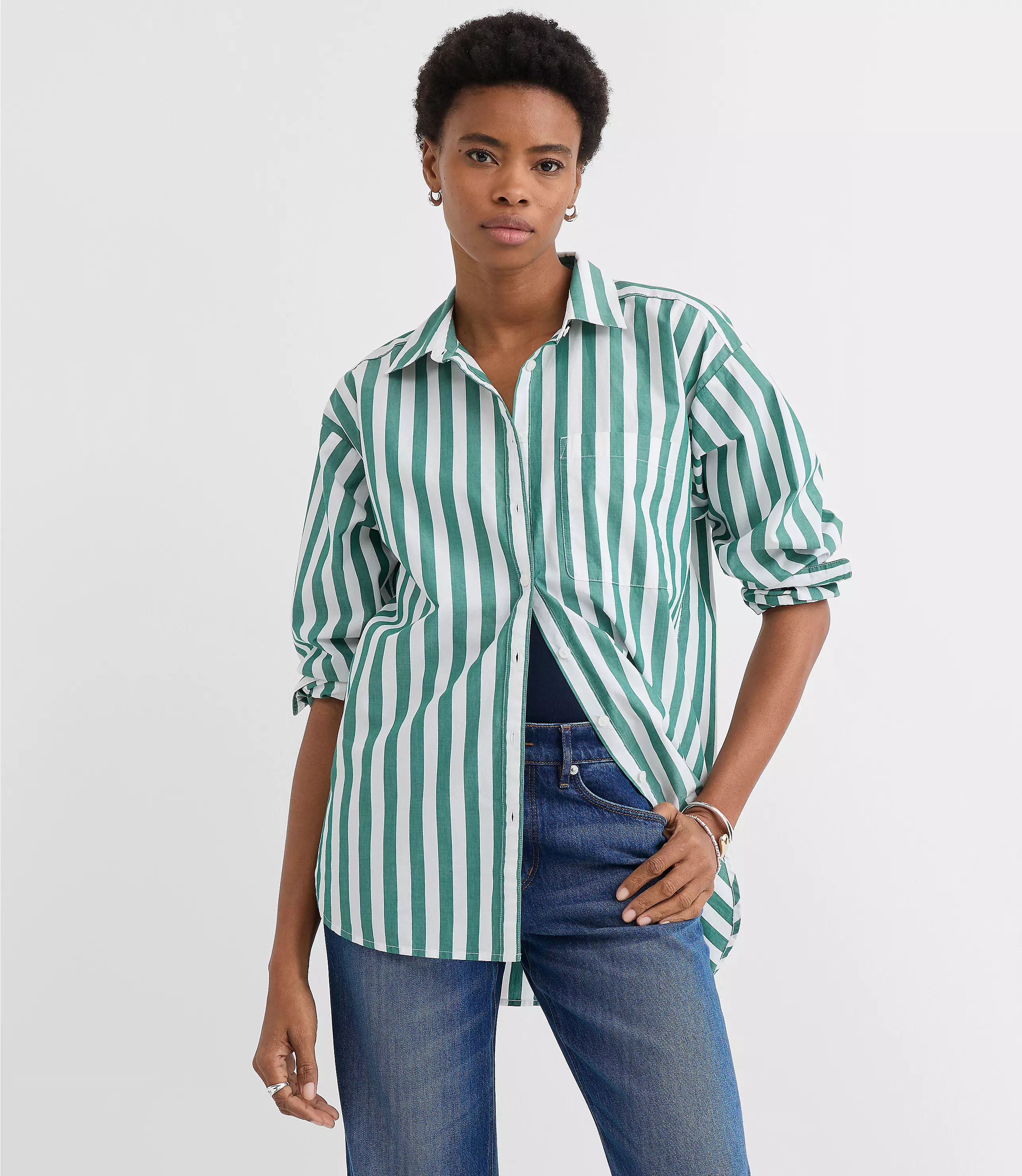 Striped Poplin Everyday Oversized Pocket Shirt | LOFT